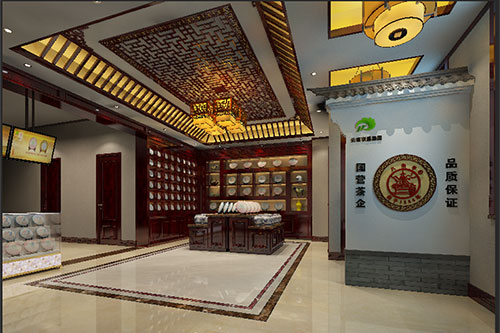 江州古朴典雅的中式茶叶店大堂设计效果图