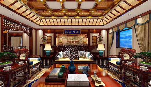 江州书香气息浓厚的中式别墅装修设计效果图